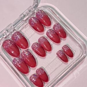 pink GlitterOmbre Press-On Nails | Glossy Gradient FalseNails | Reusable Handmade Nails | Party Nails | Holographic Nails by PoluxNailStudio