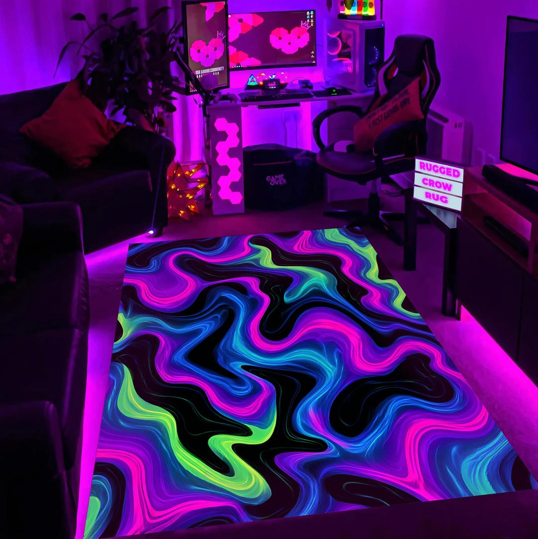 Neon Abstract Digital Print Rug, Vintage Design Gaming Room Carpet - Etsy
