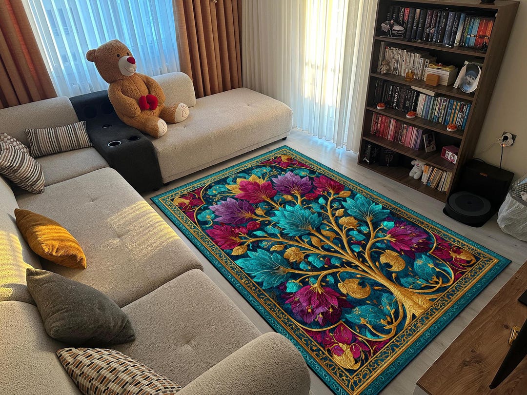 Vintage Design Digital Print Area Rug Colorful Floral Tree Pattern ...