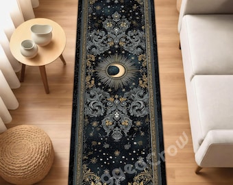 Celestial Runner Rug  Moon and Stars Carpet  Gothic Astrology Hallway Decor Rug  Mystical Witchy Long Runner for Entryway or Bedroom