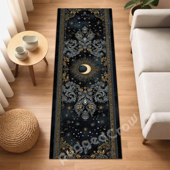 Celestial Runner Rug  Moon and Stars Carpet  Gothic Astrology Hallway Decor Rug  Mystical Witchy Long Runner for Entryway or Bedroom