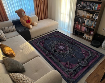 Alfombra gótica con decoración de brujas en morado oscuro - Diseño vintage