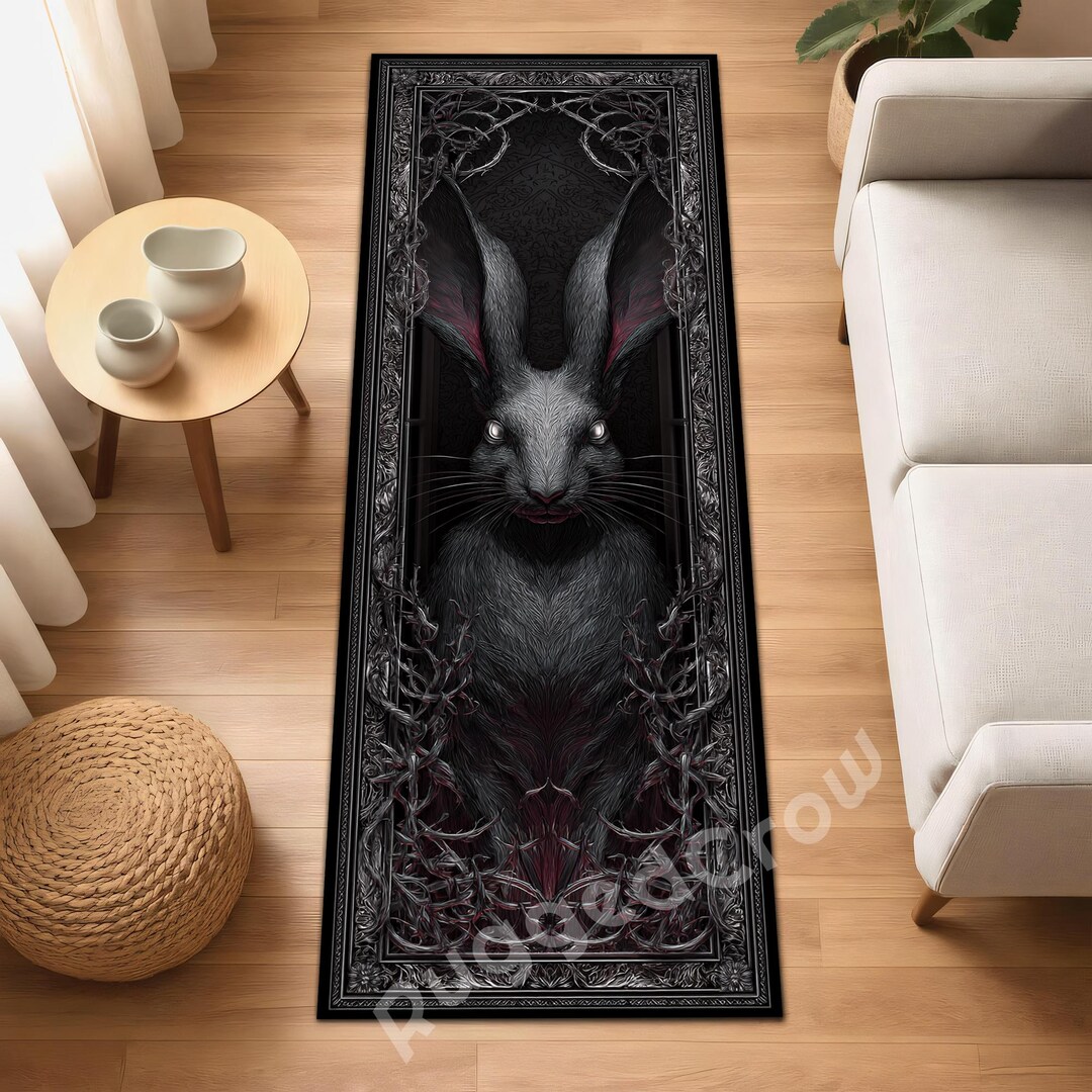 Vintage Design Rug – DIGITAL PRINTED Gothic Black Rabbit Runner Rug ...