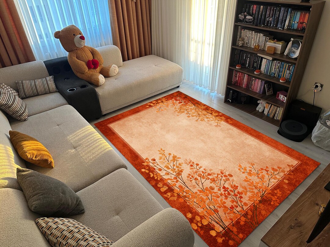 Autumn Leaves Rug Cozy Fall Area Carpet in Warm Orange and Beige Tones ...