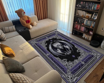 Gothic Dragon Art Rug Dark Fantasy Carpet Mystical Living Room Decorative Floor Accent