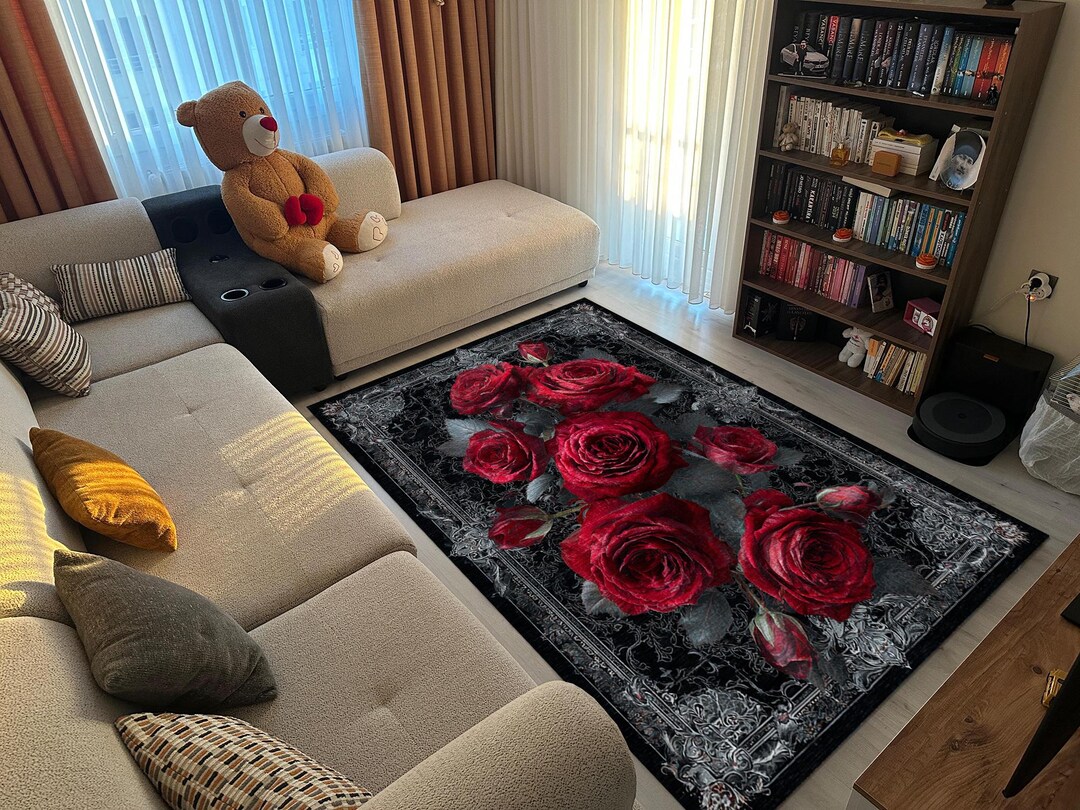 Red Or Roses Area Rugs Vintage Design Rug – DIGITAL PRINTED Red Rose Area Rug – Gothic Floral ...