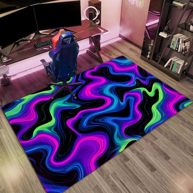 Digital Print Rug Designs Neon Abstract Digital Print Rug, Vintage Design Gaming Room Carpet - Etsy