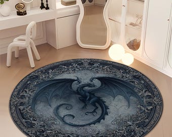 Alfombra redonda con diseño de dragón de fantasía oscura: decoración gótica para el suelo