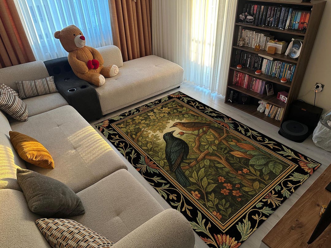 Botanical Bird Area Rug for Living Room – Large Nature-inspired Carpet ...