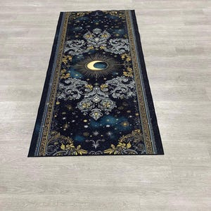 Niebiański dywanik z motywem księżyca i gwiazd, gotycki, astrologiczny, dekoracja korytarza, mistyczny, wiedźmowy, długi dywanik do przedpokoju lub sypialni zdjęcie 3