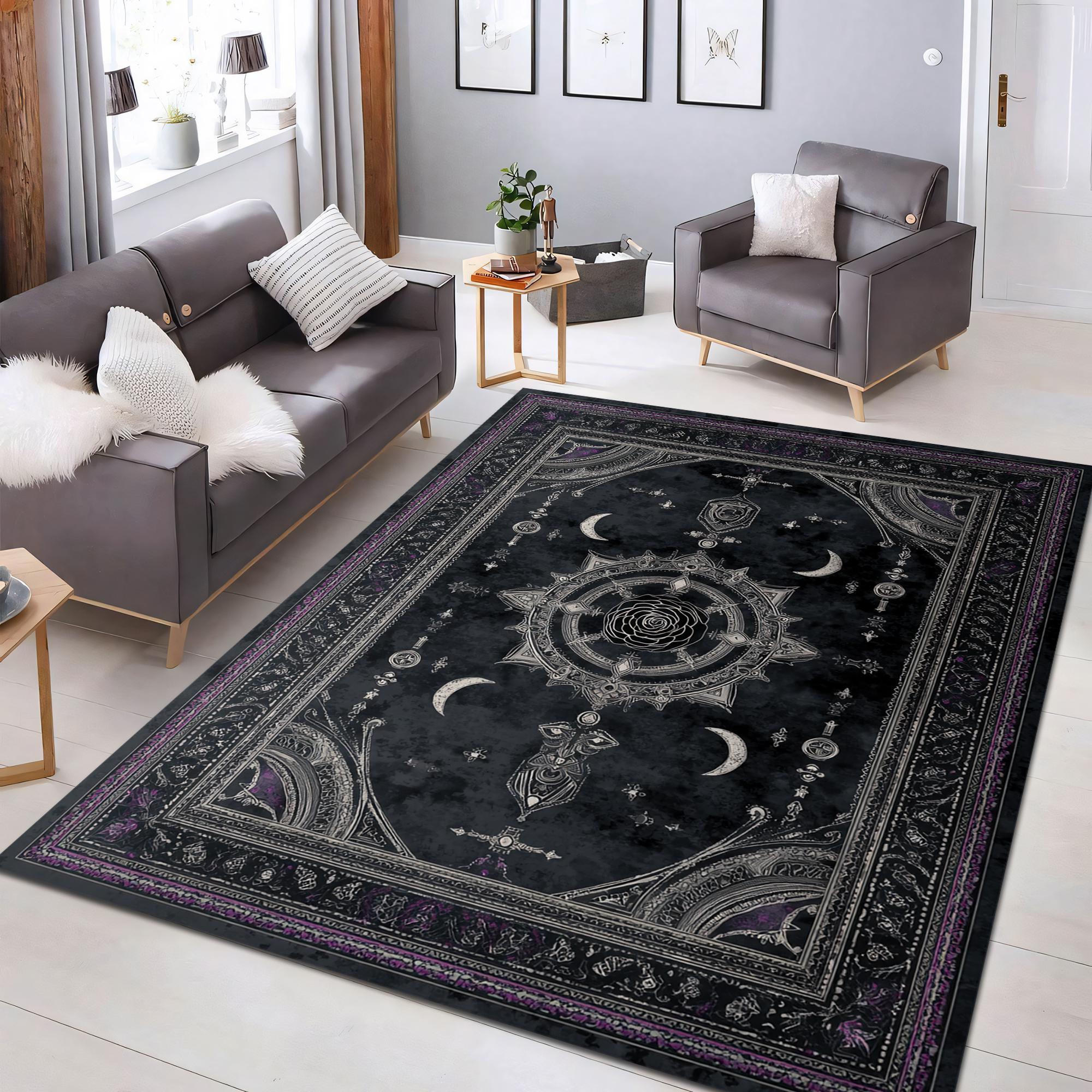 Moon Face Rug Black Gothic Moon Phase Rug Witchcore Celestial Carpet, Occult ...