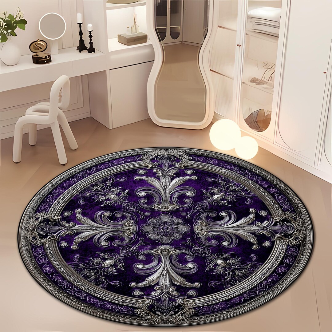 Spacevintage Design Rug – DIGITAL PRINTED Royal Round Area Rug – Purple ...