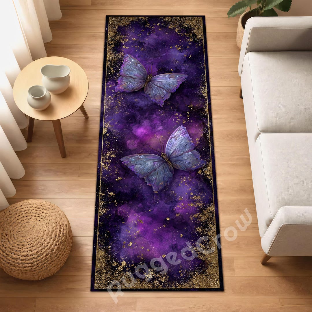 Butterfly Runner Rug Purple Butterfly Runner Rug Cosmic Gold Accent Floor Decor Hallway ...
