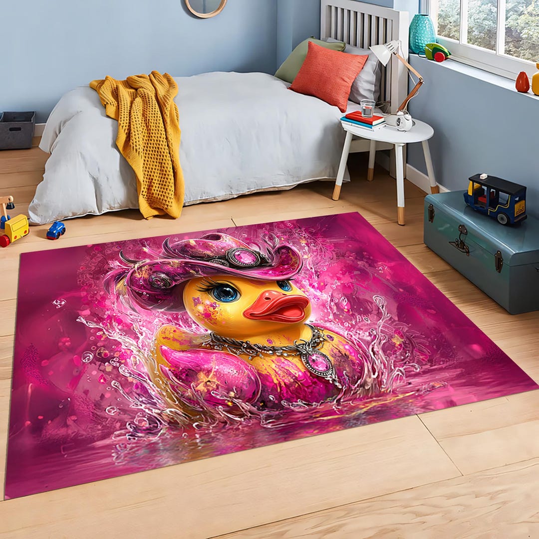 Pink Duck Rug Pink Cowgirl Duck Kids Rug – Bold Cartoon Bath Duck Area Carpet for ...