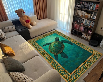 Zeeschildpad oceaantapijt kust strandhuis tapijt, nautisch zeeleven vloerdecor, onderwater zeeschildpad vloerkleed