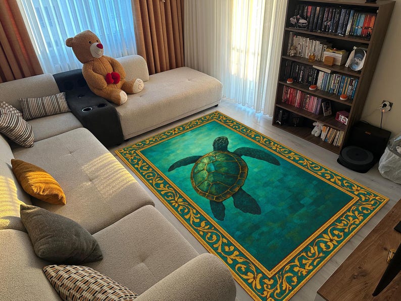 Turtle Rug Temu Sea Turtle Ocean Rug Coastal Beach House Carpet, Nautical Marine Life ...