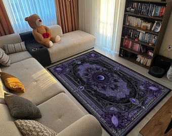 Gothic Lila Mandala Teppich, Mystisches Vintage Design