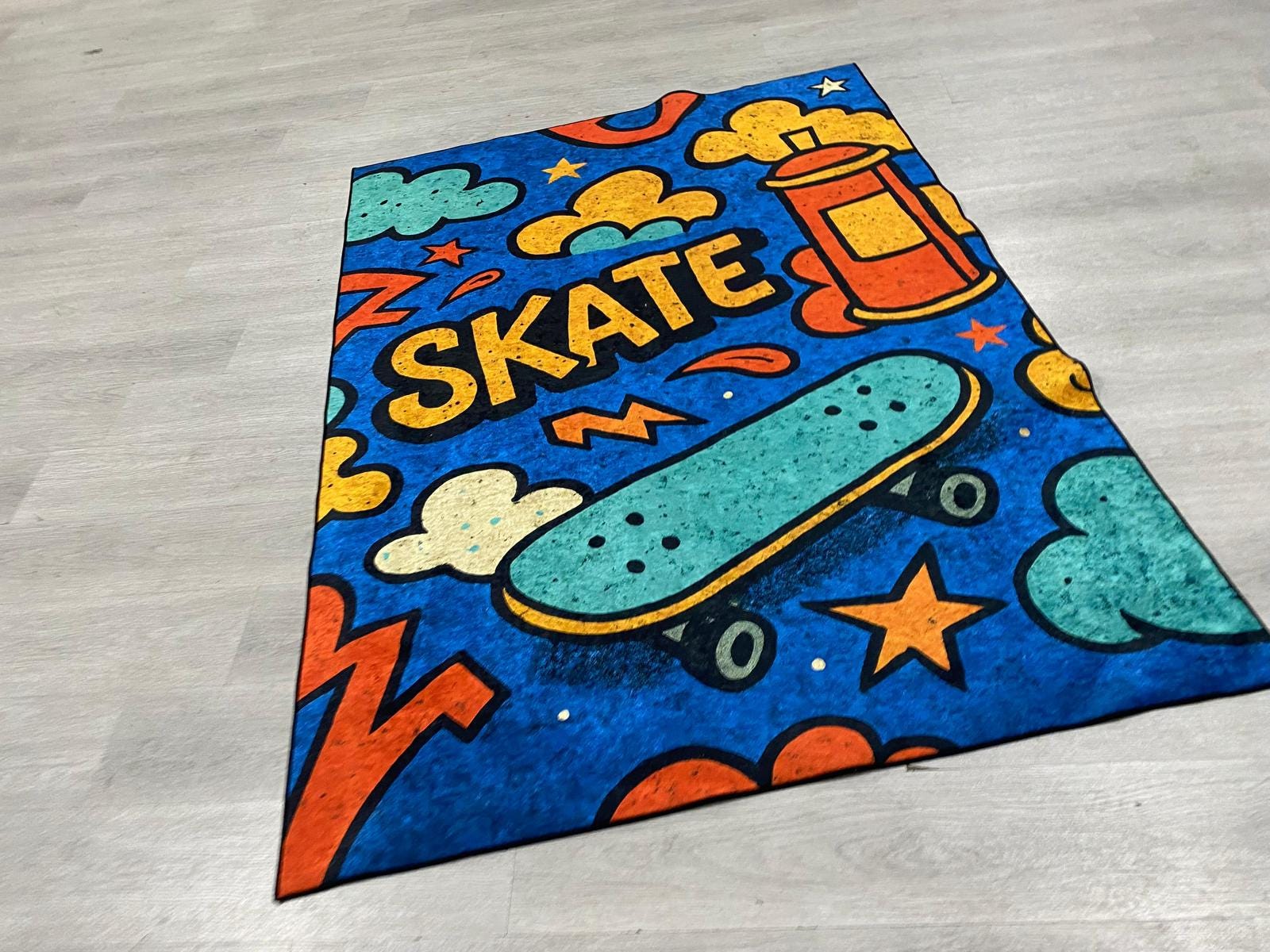 ラグ・カーペット challenger skateboard rug gallery1950 Skateboard Kids Rug With Graffiti Clouds and Spray Paint – Urban