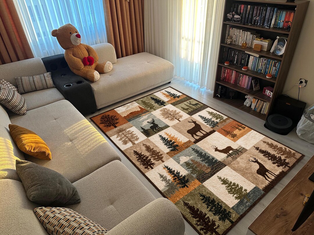 Rustic Deer Forest Area Rug – Lodge Cabin Decor Carpet – Woodland ...