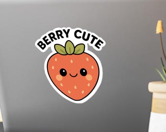 Adesivo de vinil fofo de morango - Decalque kawaii para laptop