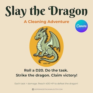 Slay the Dragon | ADHD Cleaning Quest Sheet | Fantasy RPG Chore Tracker for Neurodivergent Adults