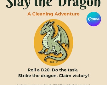 Slay the Dragon | ADHD Cleaning Quest Sheet | Fantasy RPG Chore Tracker for Neurodivergent Adults