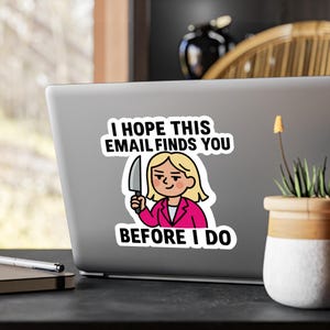 Funny Woman with Knife Sticker: Sarcastic Office Humor - Laptop Decal