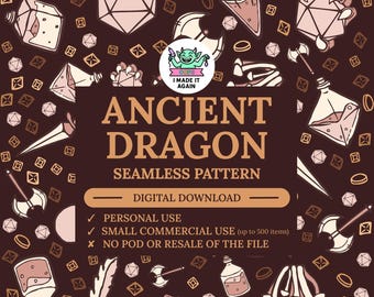Antiker Drache, nahtloses Muster - Fantasie-Digitalpapier, warmes Mittelalterdruck für Scrapbooking, Stoff