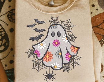 Ghost halloween Embroidery Design, Floral Ghost Embroidery File, Halloween Embroidery Pattern, Cute Spooky Stitch File, Digital Download