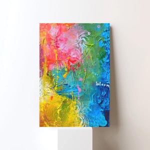 Colorful wall art/abstract canvas painting/&quot;bloom&quot;/ pink, green, blue, and yellow/ fine art print 30 x 45 cm
