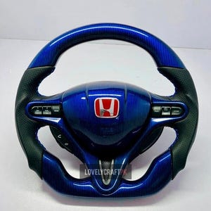 Carbon Fiber Steering Wheel for Honda Civic FD2 FN2 2006 to 2012 Hydro Dipped Custom Interior Mod
