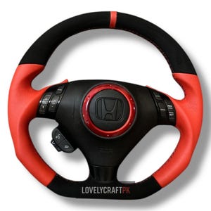 Custom D-Shape Steering Wheel for Honda Accord CL7 CL9, Acura TSX 2004–2008 – Leather, Red Stitching, JDM Upgrade