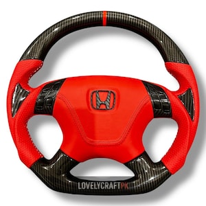 Carbon Fiber Steering Wheel: Red Leather Grips for Honda Accord 2003-2007