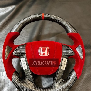 Carbon Fiber Steering Wheel: Red Suede Grips for Honda Accord 2008-2012