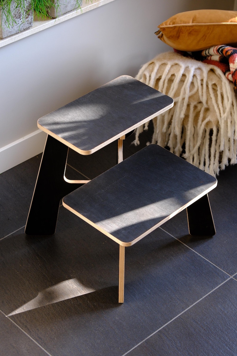 Minimalist Step Stool | Birch Plywood Stool, Side Table or Nightstand Black