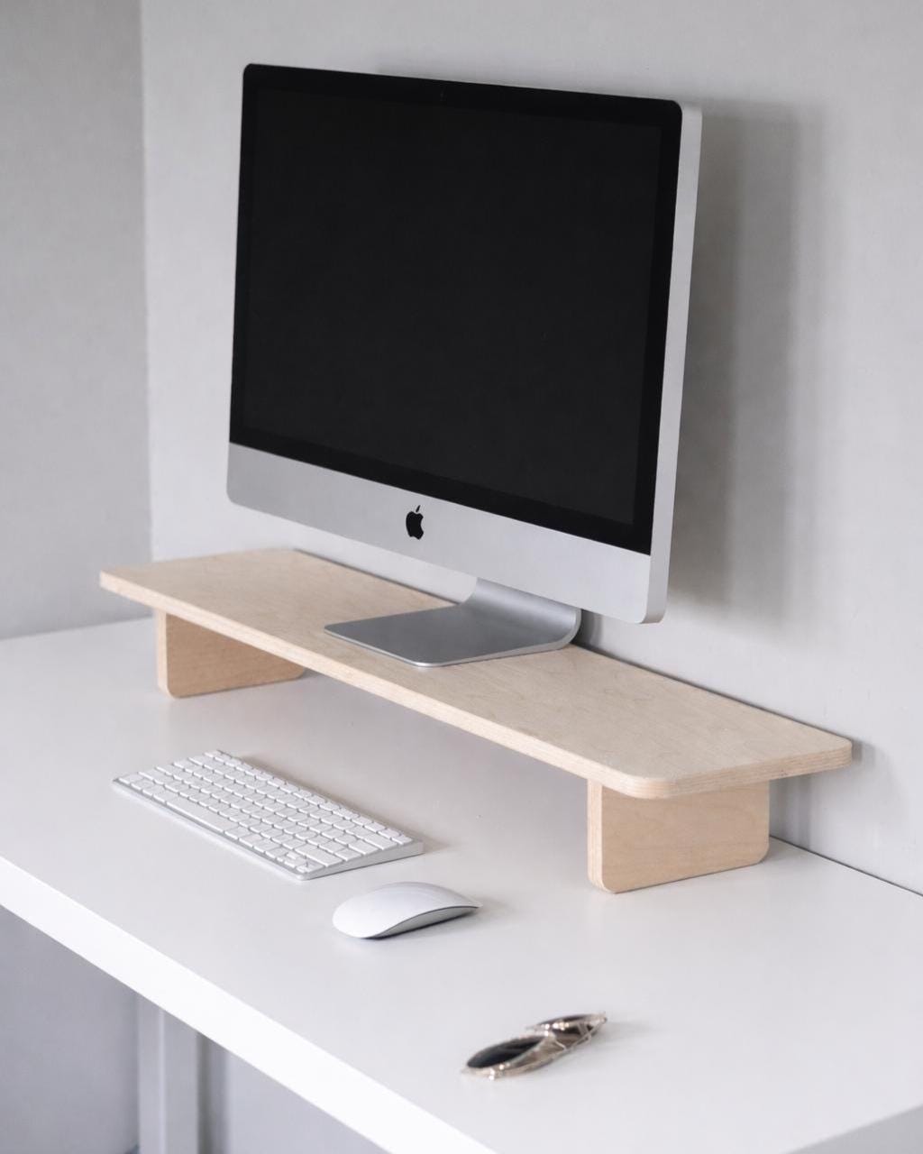 OROPY Hout Vintage Monitor Stand Houder, PC Laptop Computer Screen Riser, Desktop Storage Organizer Plank voor Thuis of op kantoor, 55 x 23 x 14cm, Donkerbruin
