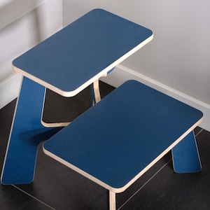 Minimalist Step Stool | Birch Plywood Stool, Side Table or Nightstand Blue