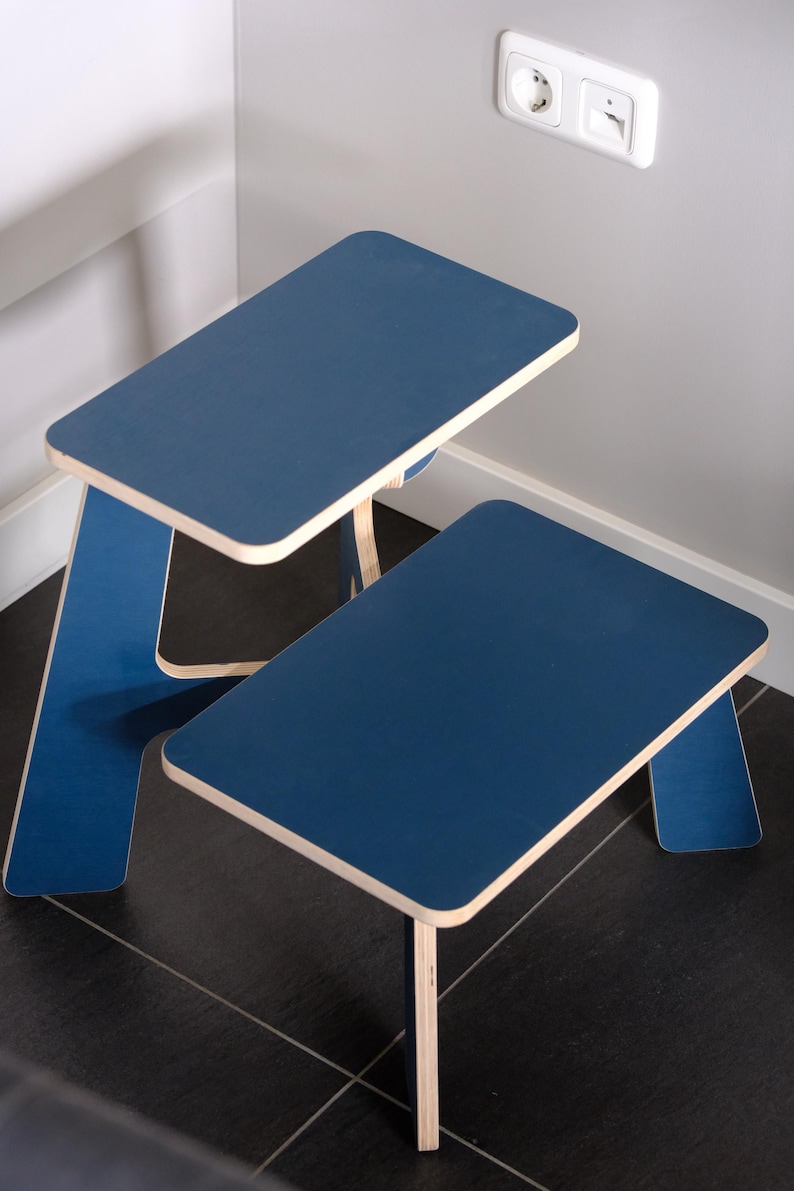 Minimalist Step Stool | Birch Plywood Stool, Side Table or Nightstand Blue