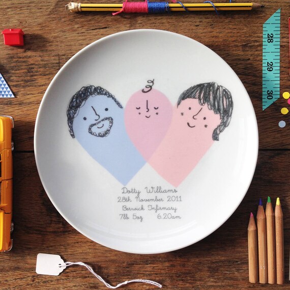 Custom Baby Birth Plate Heart theme Etsy