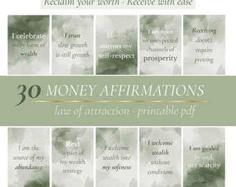 Money Affirmation Cards: Abundance & Self-Worth Quotes (Printable PDF Deck, 30 Cards)