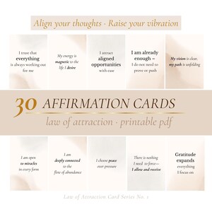 Printable Affirmation Cards: Beige Watercolor Design, Law of Attraction (PDF Download)