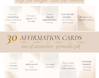 Printable Affirmation Cards: Beige Watercolor Design, Law of Attraction (PDF Download)