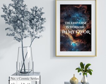 Lámina artística "Manifestación Cósmica": Cita espiritual, decoración celestial para el hogar (Descargar PDF)