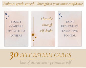 Self Esteem Affirmation Cards. Printable PDF, Confidence Boost, Self Love, Law of Attraction