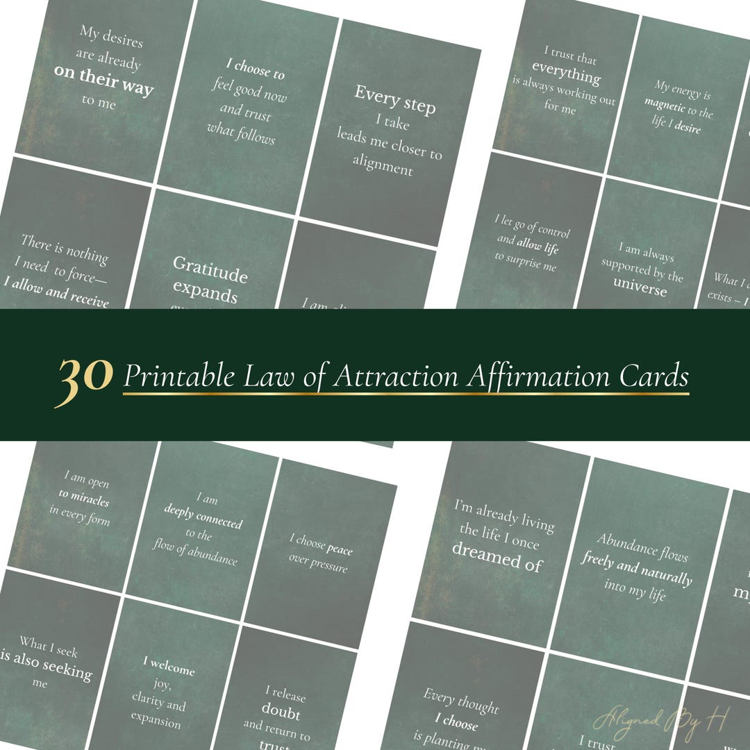 Law of Attraction Affirmation Cards - Dark Green Printable Deck | Daily ...