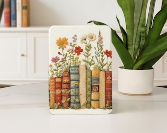 Funda Kindle con estampado floral de estantería para Kindle 12.ª generación Basic 2024 Paperwhite 10/11/12.ª y 5/6/7.ª generación. Colorsoft, 7". Funda personalizada con correa de mano.