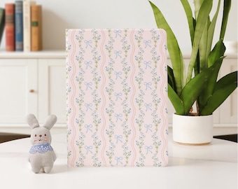 Funda elegante con diseño de rayas y flores azules para iPad Air 7/6/5 (2025, 2024), iPad 10 (10.9", 10.2", iPad Pro 11", 12.9", 13" y iPad Mini 6/7, con portalápices.