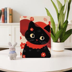 Cute Black Cat Floral iPad Case for 2025 2024 New A16 Air 7/6/5 iPad 10 10.9&quot;, 10.2&quot; iPad Pro 11&quot;12.9&quot; 13&quot; iPad Mini 6/7 with Pencil Holder