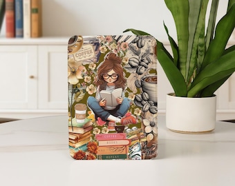 Book Lover Kindleケース Kindle 12th 2024 Paperwhite 10/11/12th 5/6/7th Colorsoft 7インチ 6インチ フローラルコーヒー カスタム Kindle カバー ハンドストラップ付き