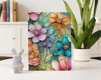 Funda para iPad con diseño de vitrales para modelos 2025 y 2024 (nuevos A16 Air 7/6/5, iPad 10 de 10,9", 10,2", iPad Pro de 11", 12,9" y 13" (iPad Mini 6/7) con portalápices.